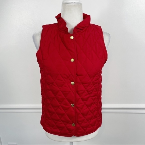 CROWN & IVY Red Ruffle Collar Gold Snap Buttons Puffer Vest - KIDS XL - Picture 2 of 8